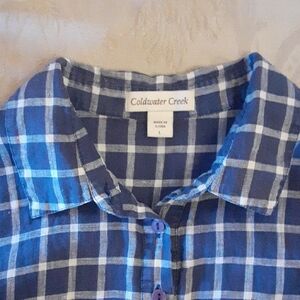 Coldwater Creek Navy Checkered Blouse